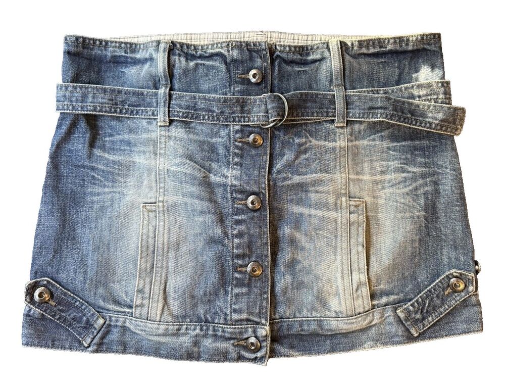 Vintage Y2K Armani Jeans Indigo 006 Series Mini Skirt Italy Studs Rhinestones 8